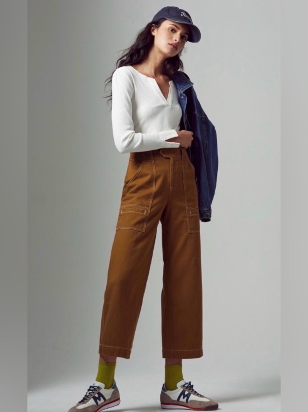Anthropologie Porter Cropped Wide-Leg Utility Pants in Brown